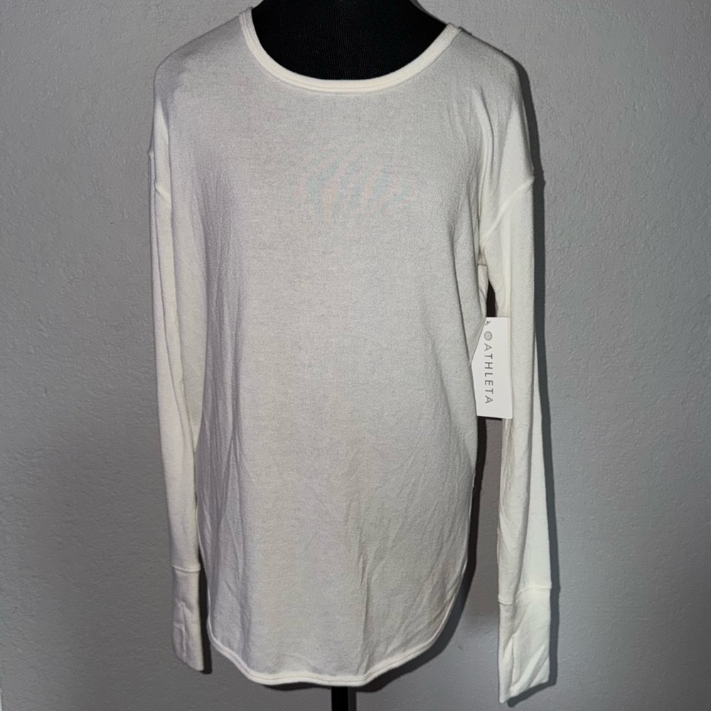 ATHLETA Lombard Top White  Brushed Soft Stretchy Knit Yoga Studio Tunic XS NWT